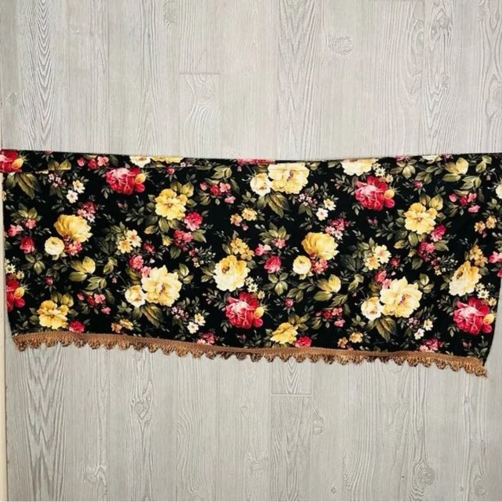 Floral window valance curtain floral maximalist style 3 piece window treatment - Picture 2 of 6